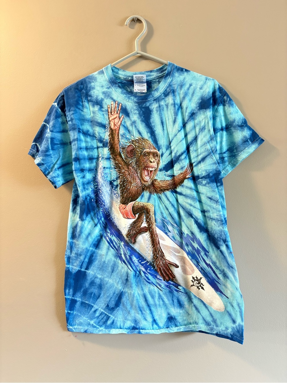 Blue Tie-Dye Surf Graphic Tee with Monkey Print